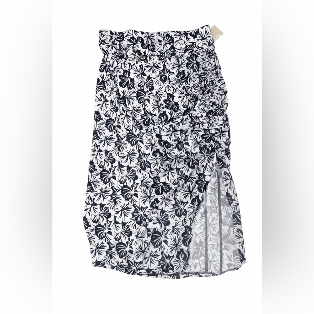 Michael Kors Floral Ruched Skirt Black White Size Small nwt